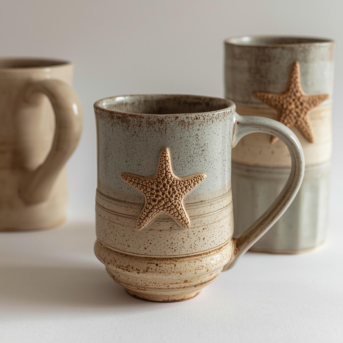 Handcrafted ceramic beach-themed mugs